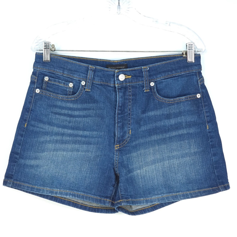Banana Republic Denim Shorts Womens 32 (30) Dark Wash Stretch Casual Summer Fade